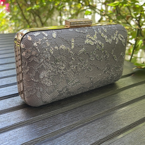 Gray Satin & Lace Clutch - Picture 3 of 17